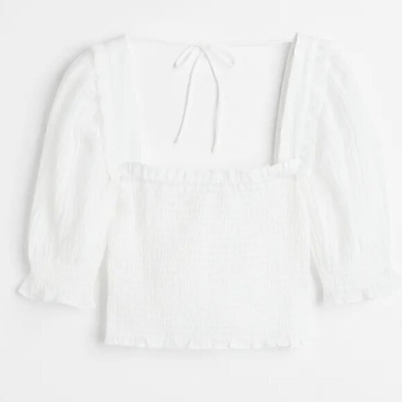 H&M SMOCKED CROP TOP IN XS WHITE - Picture 2 of 4